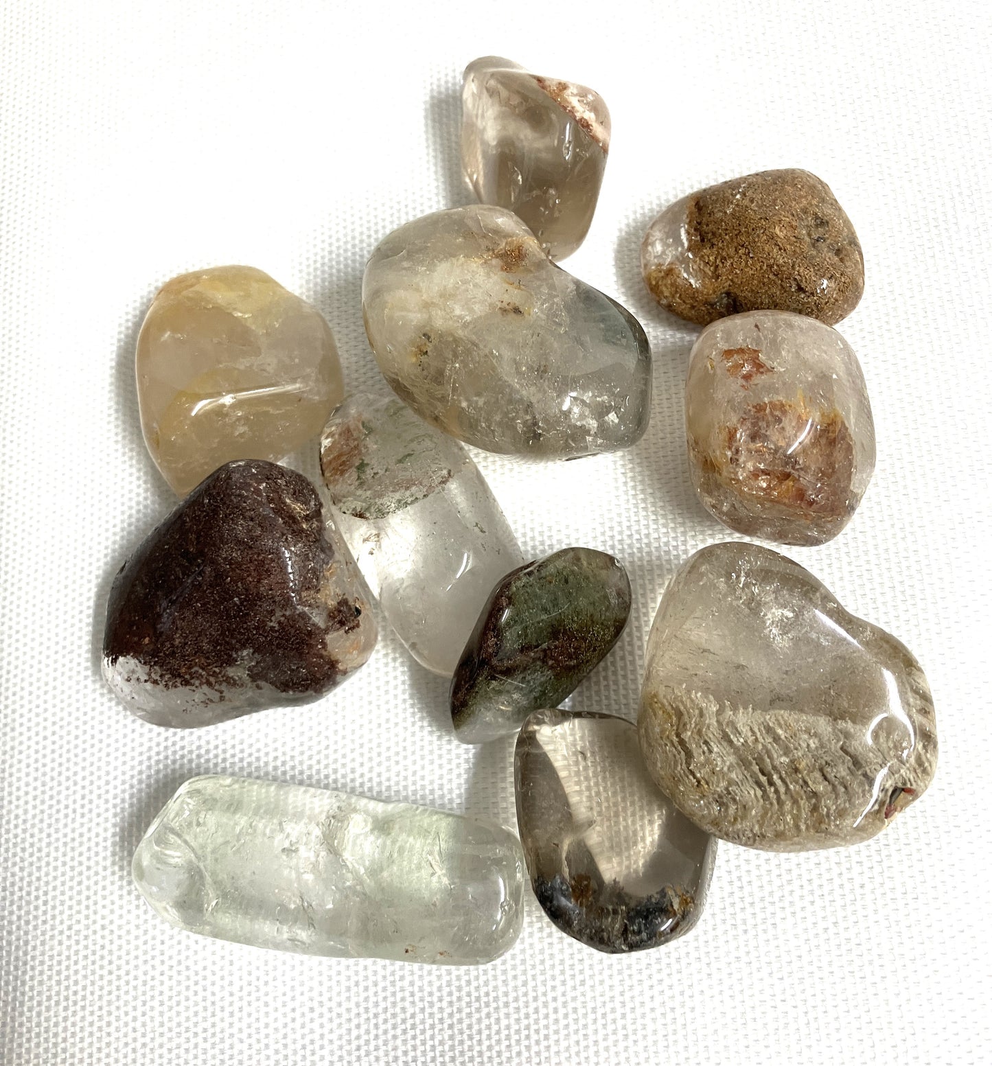 Closeup of Lodolite Crystals AKA Garden Quartz on a white background