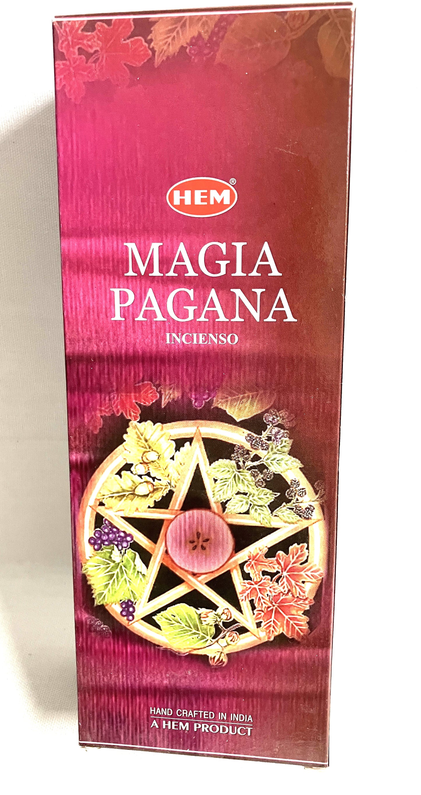 Box of HEM Magia Pagana incense with a pentacle design on a white background