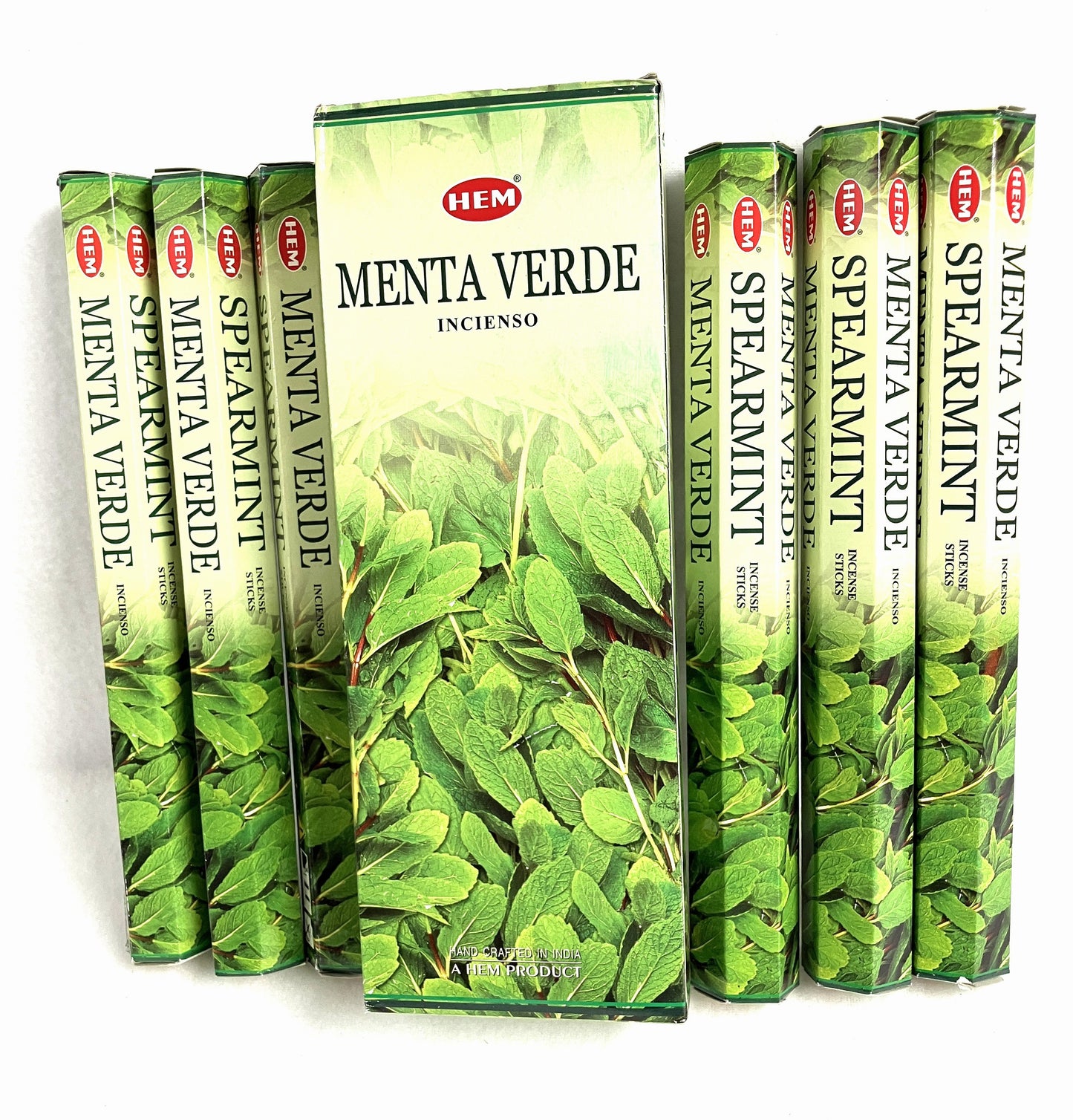 Hem Menta Verde Spearmint incense sticks with packaging on a white background