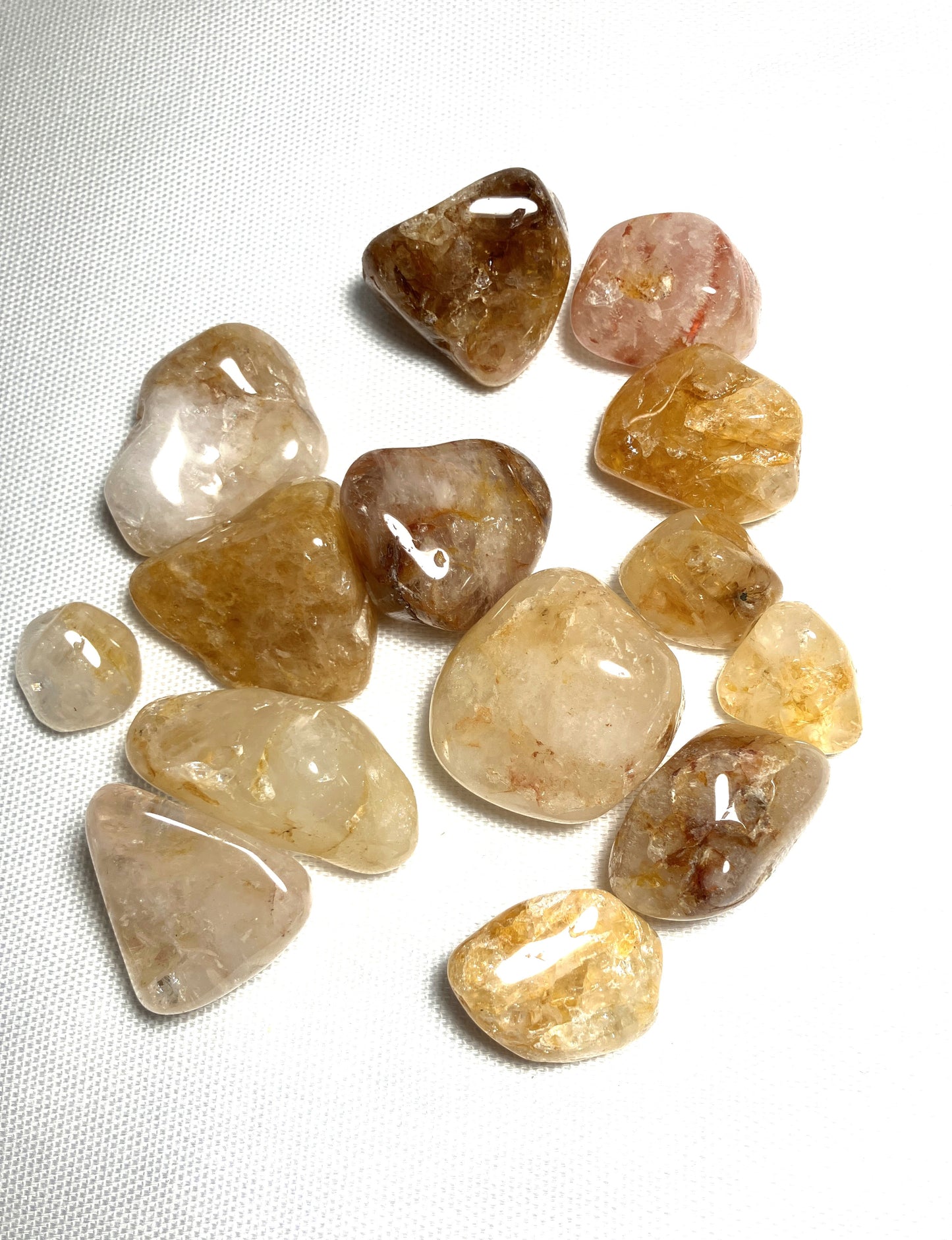 Closeup of Golden Healer Crystals shown on a light background