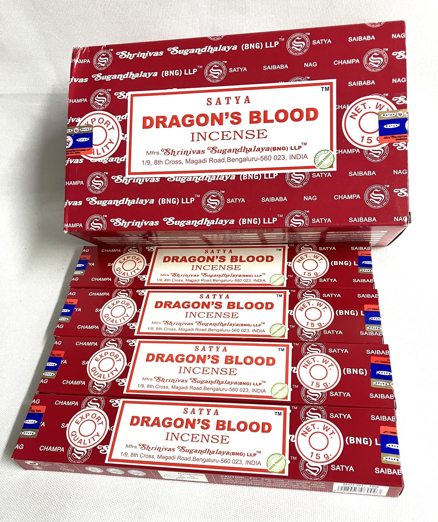 Box of Satya Dragon's Blood Incense on a white background