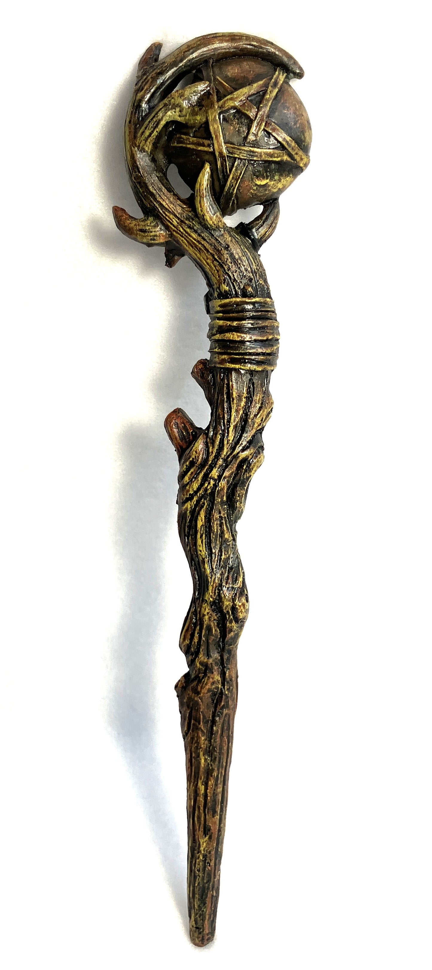 Pentacle Wand with intricate design  shown on a white background