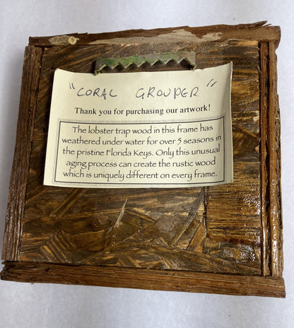 Wooden Lobster Trap frame with a label describing the origin of the frame
