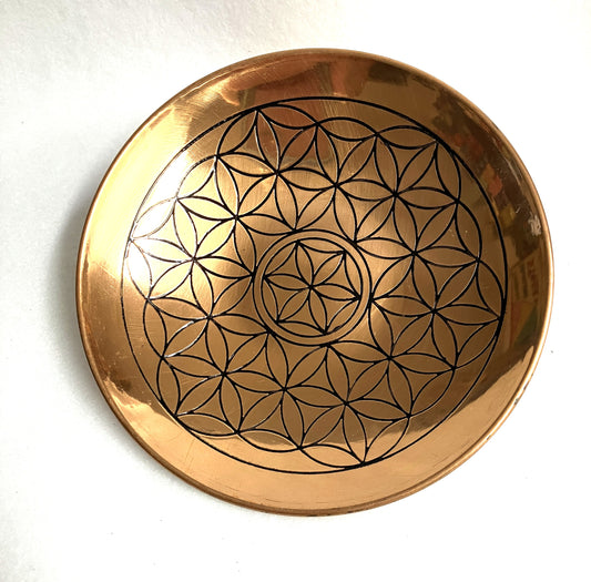 Copper Flower of Life bowl with etched pattern