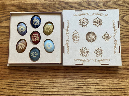 7-Stone Crystal Healing Set in Wooden Box – Oval Cabochons