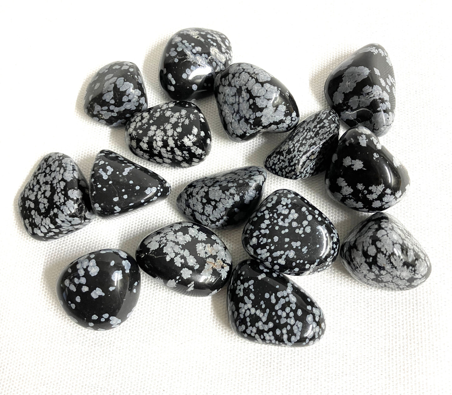 Closeup of Snowflake Obsidian Crystals on a white background