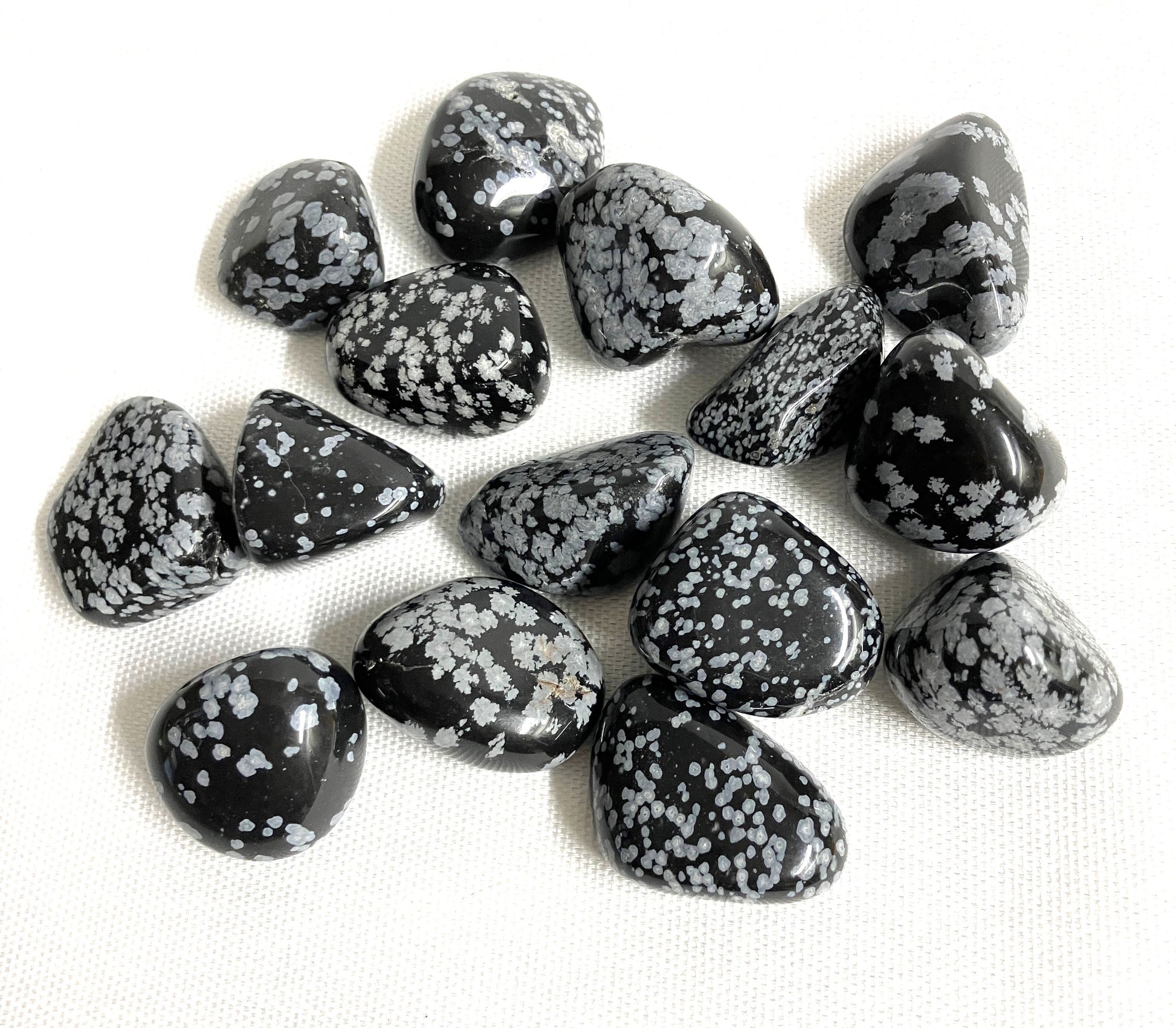 Closeup of Snowflake Obsidian Crystals on a white background