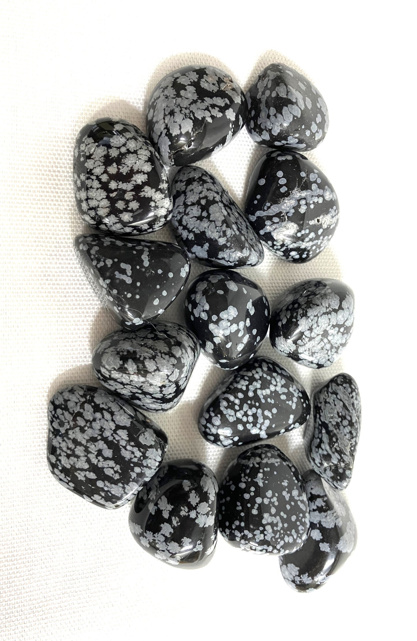 Collection of Snowflake Obsidian Crystals on a white background