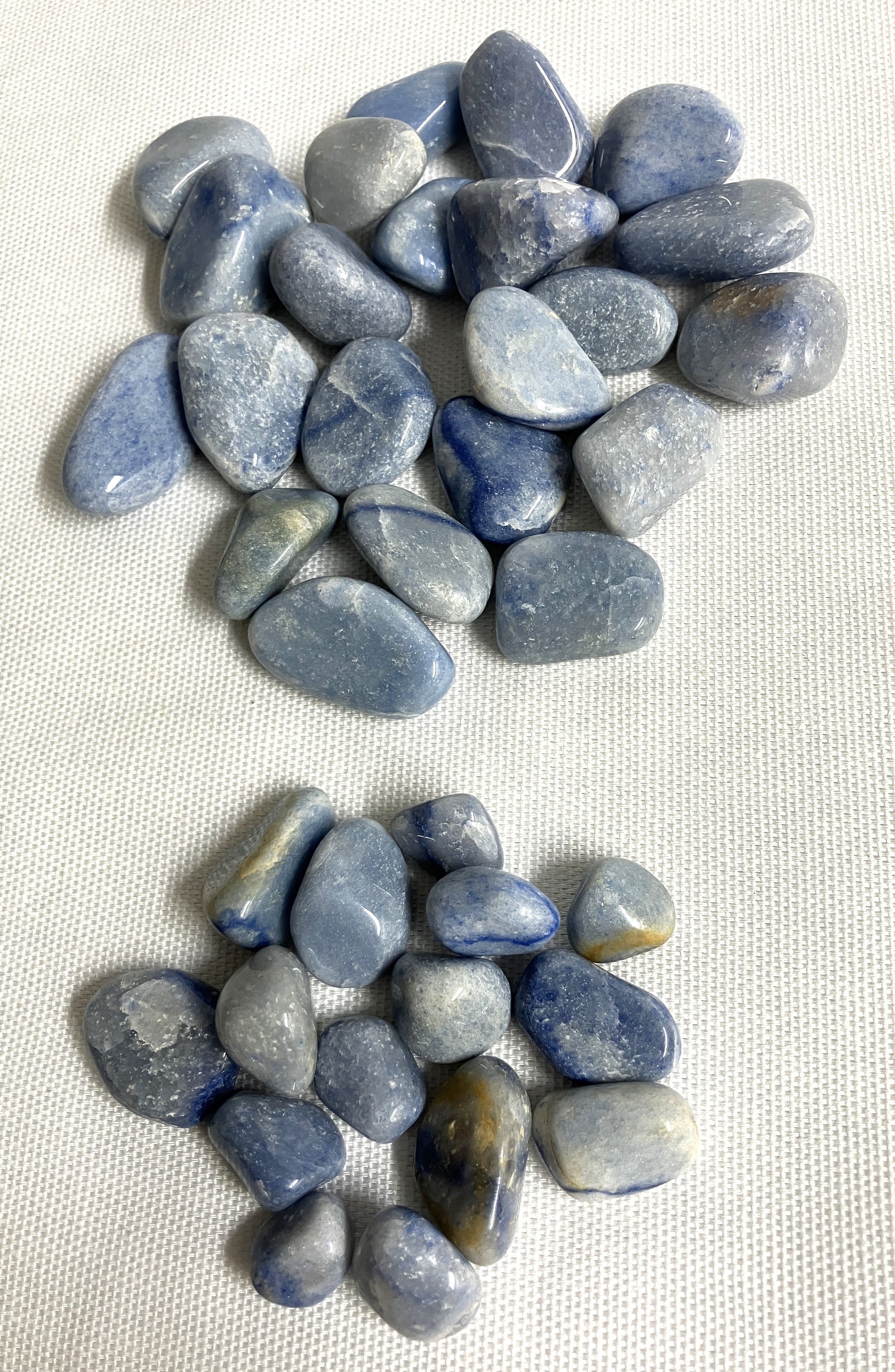Collection of Blue Quartz Crystals on a white background