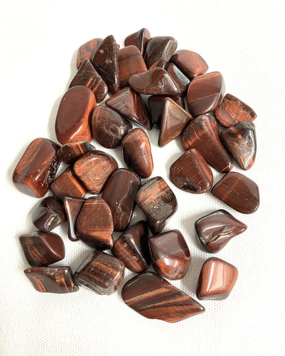 View of assorted red Tiger Eye Crystals