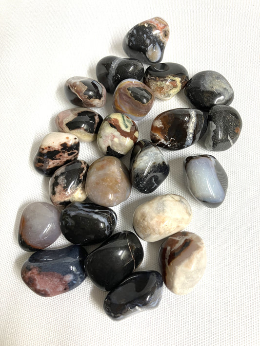 Front view of Black Sardonyx Crystals  on a white background