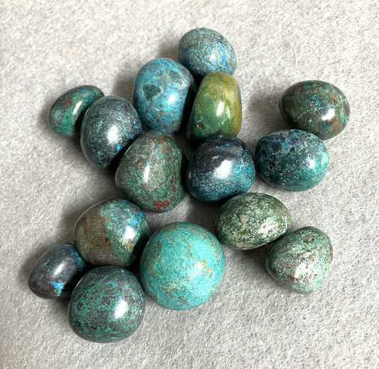 Closeup of Chrysocolla Crystals on a textured surface