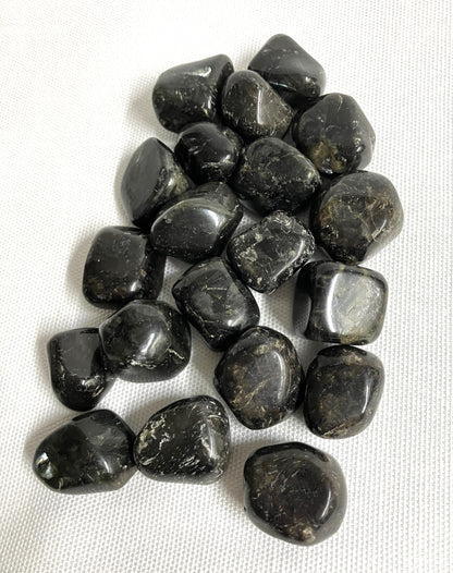 Group of Larvikite Crystals on a white fabric background