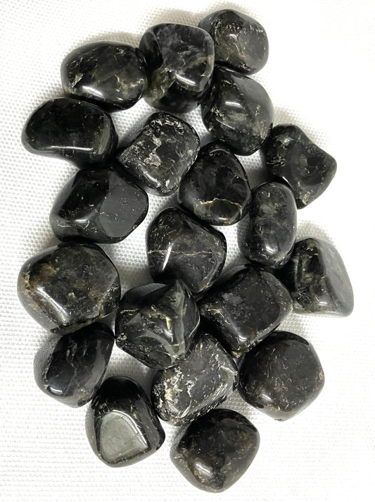 Front view of Larvikite Crystals on a white background