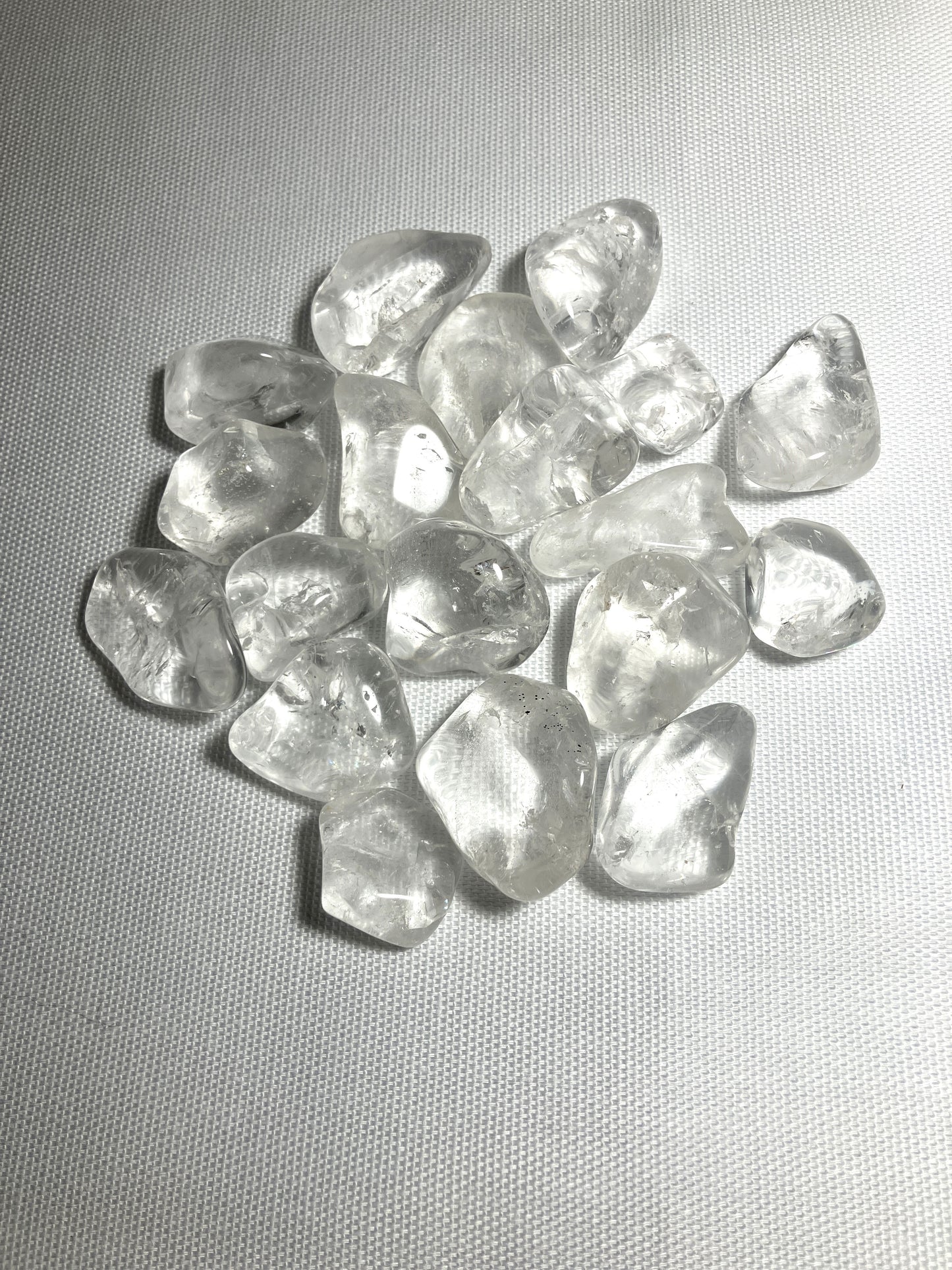 Group of Clear Crystals Quartz on a gray background