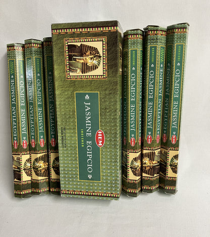 Egyptian Jasmine incense boxes showing both a master carton and individual boxes of 20 sticks.