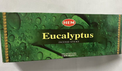 Eucalyptus incense master carton packaging with water droplets on a white background