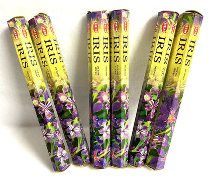 Set of Iris incense sticks packaging on a white background