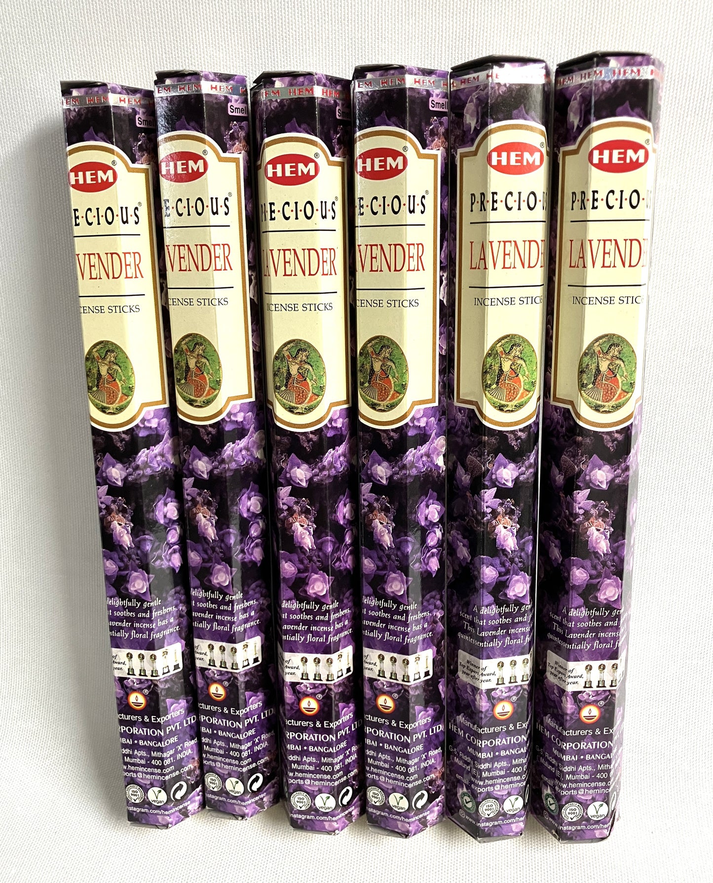 Pack of HEM Lavender incense sticks on a white background