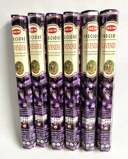Pack of HEM Lavender incense sticks on a white background