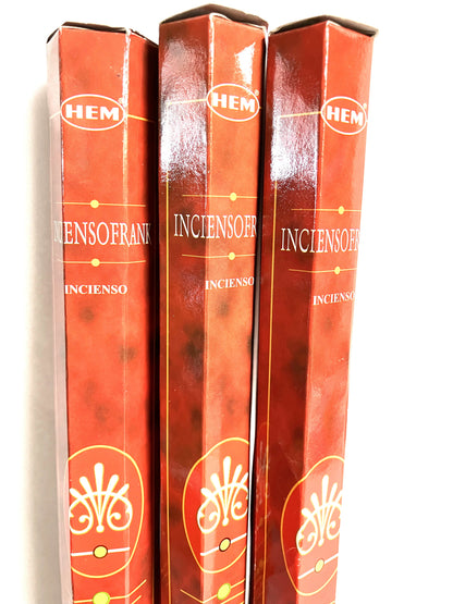 Three red boxes labeled 'HEM' with 'Incienso' on a white background