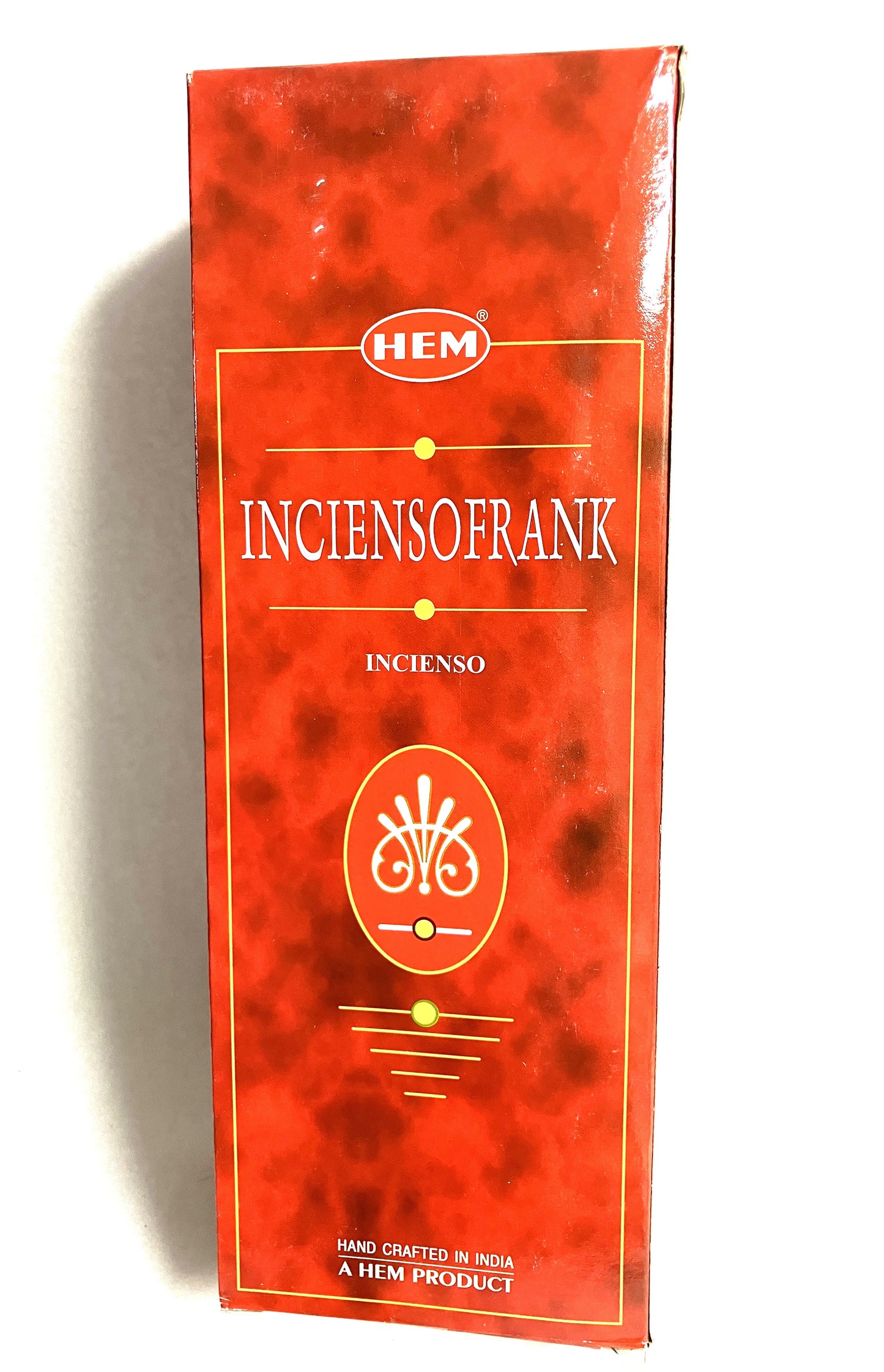 Red box of HEM InciensoFrank incense with brand logo on a white background