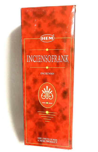 Red box of HEM InciensoFrank incense with brand logo on a white background