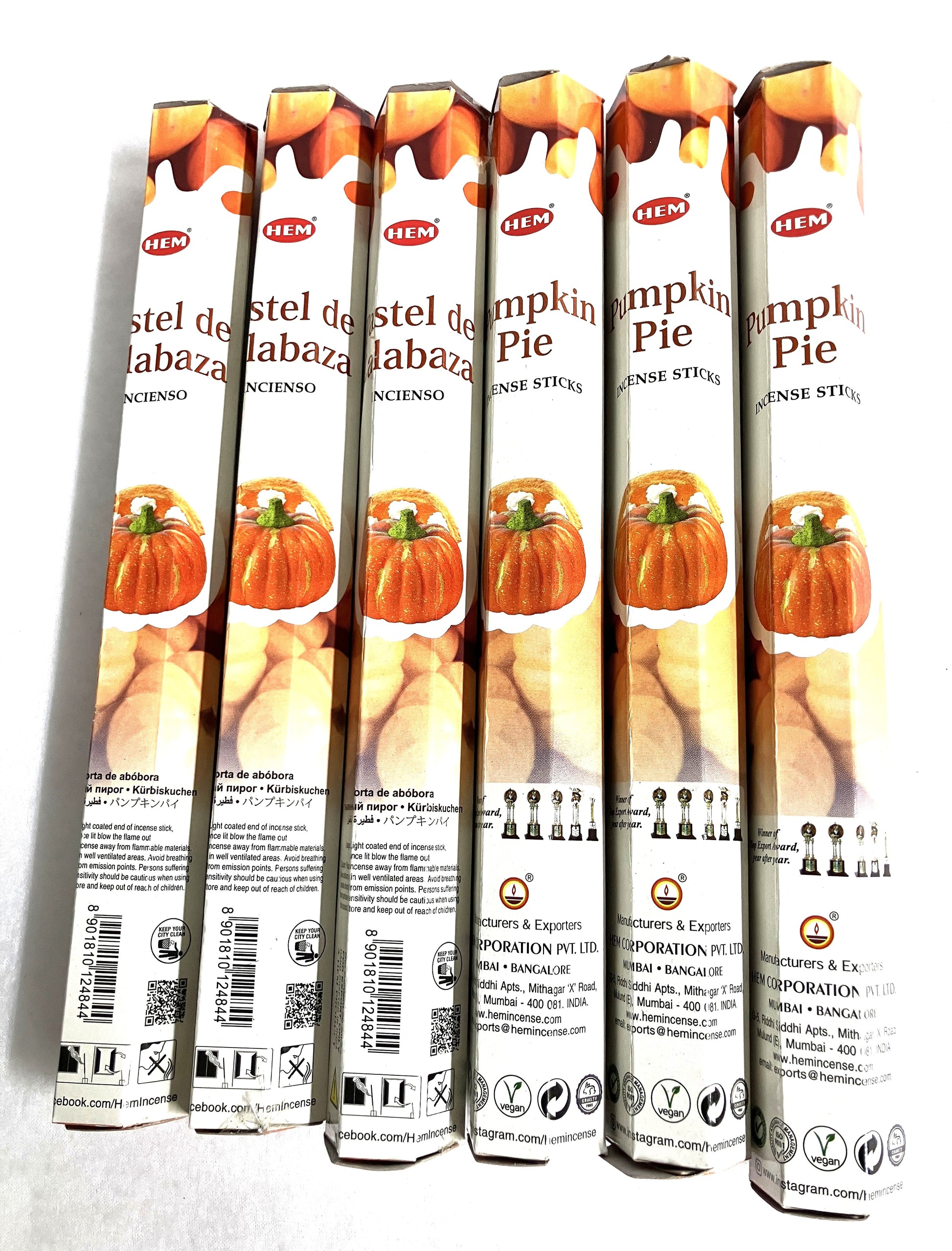 Pack of HEM pumpkin pie incense sticks on a white background