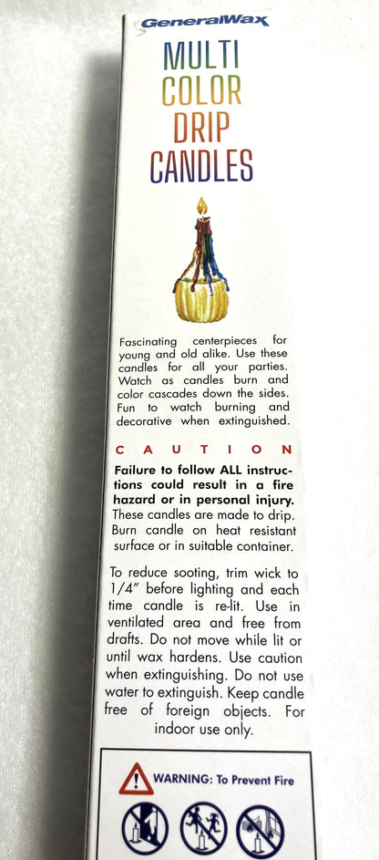 The backside of Multi Color Drip Candle boxes