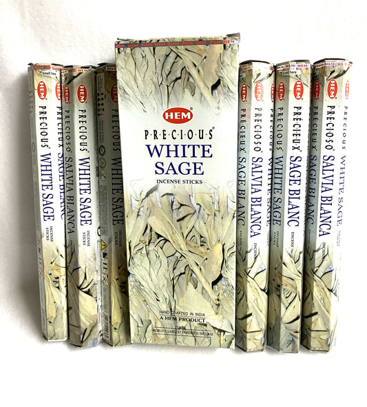 Hem Precious White Sage incense sticks packaging on a white background