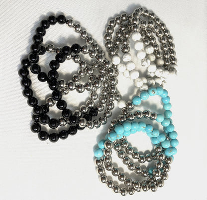 Stretch bracelet with natural gemstone and metal beads