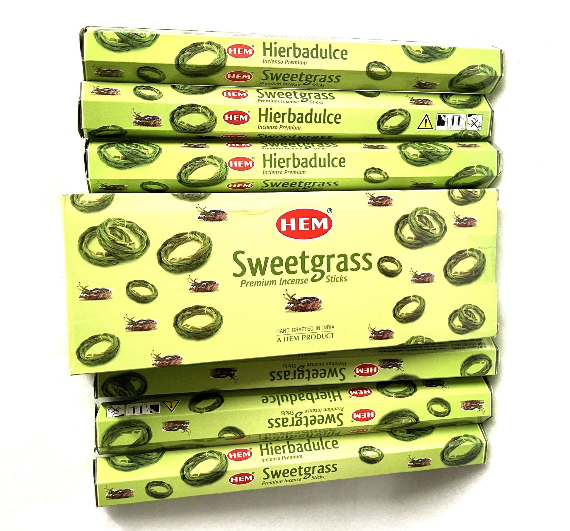 Packaging of LEM Sweetgrass incense sticks on a white background