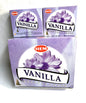 Master carton and two boxes of HEM Vanilla Incense Cones shown on a white background