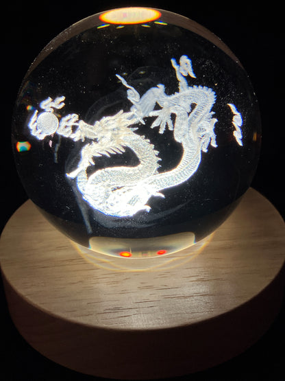 Dragon Crystal Ball with LED Light — Laser Engraved