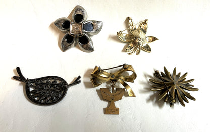 Back side of 5 Vintage Brooches from an Estate Sale