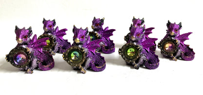 Set of purple dragon figurines with gemstones that can fit anywhere in your home, or even in your car!