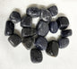 Top side of Blue Aventurine Tumbled Crystals on a white fabric background