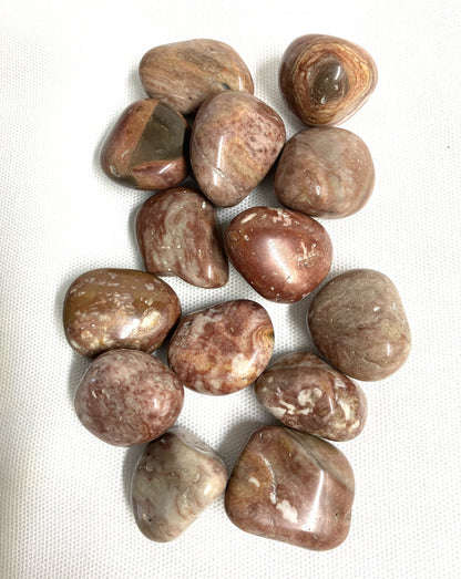 Assorted Crazy Lace Agate Crystals on a white fabric background