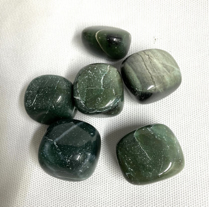 Closeup of Bowenite tumbled crystals