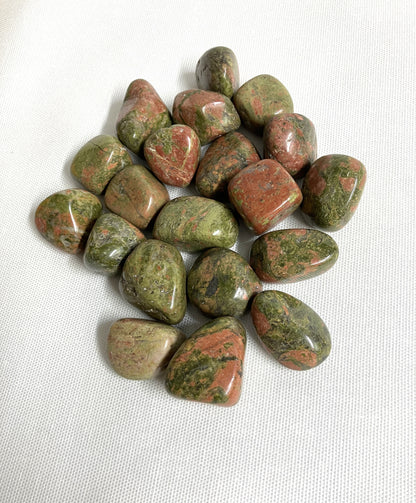 Front view Unakite Crystal on a white background
