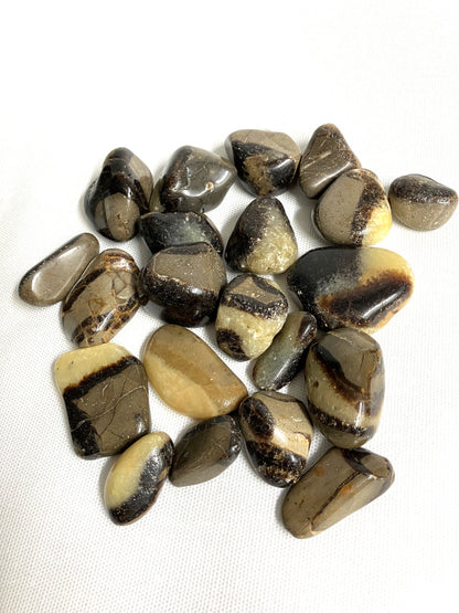Septarian Crystals aka Dragon Stones showing different patterns  on a white background