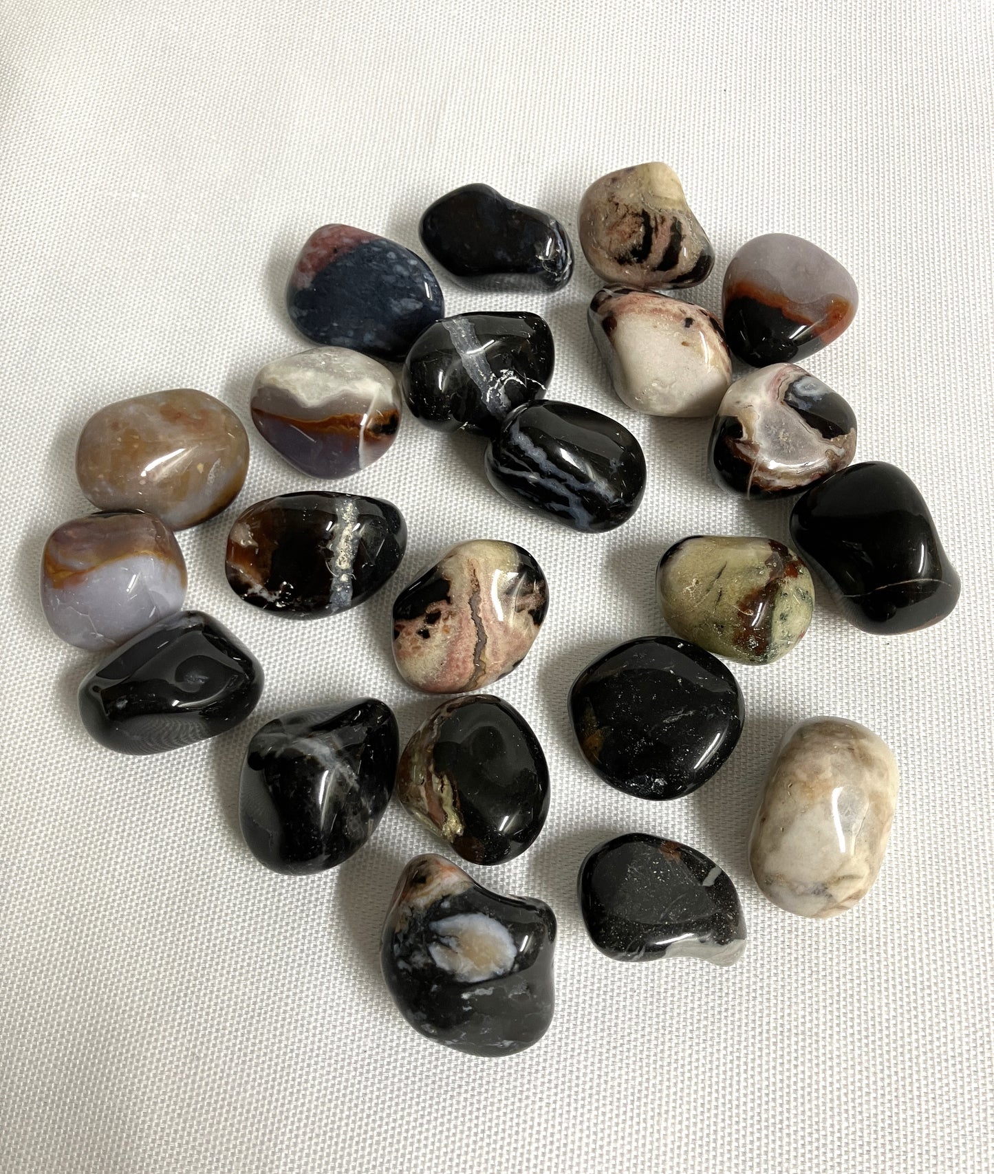 Collection of Black Sardonyx Crystals  on a white background