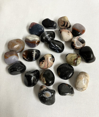 Collection of Black Sardonyx Crystals  on a white background