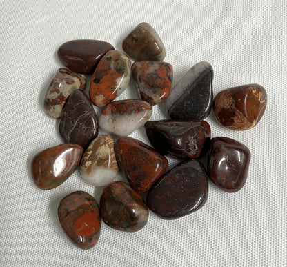 Collection of Brecciated Jasper Crystal on a textured white surface