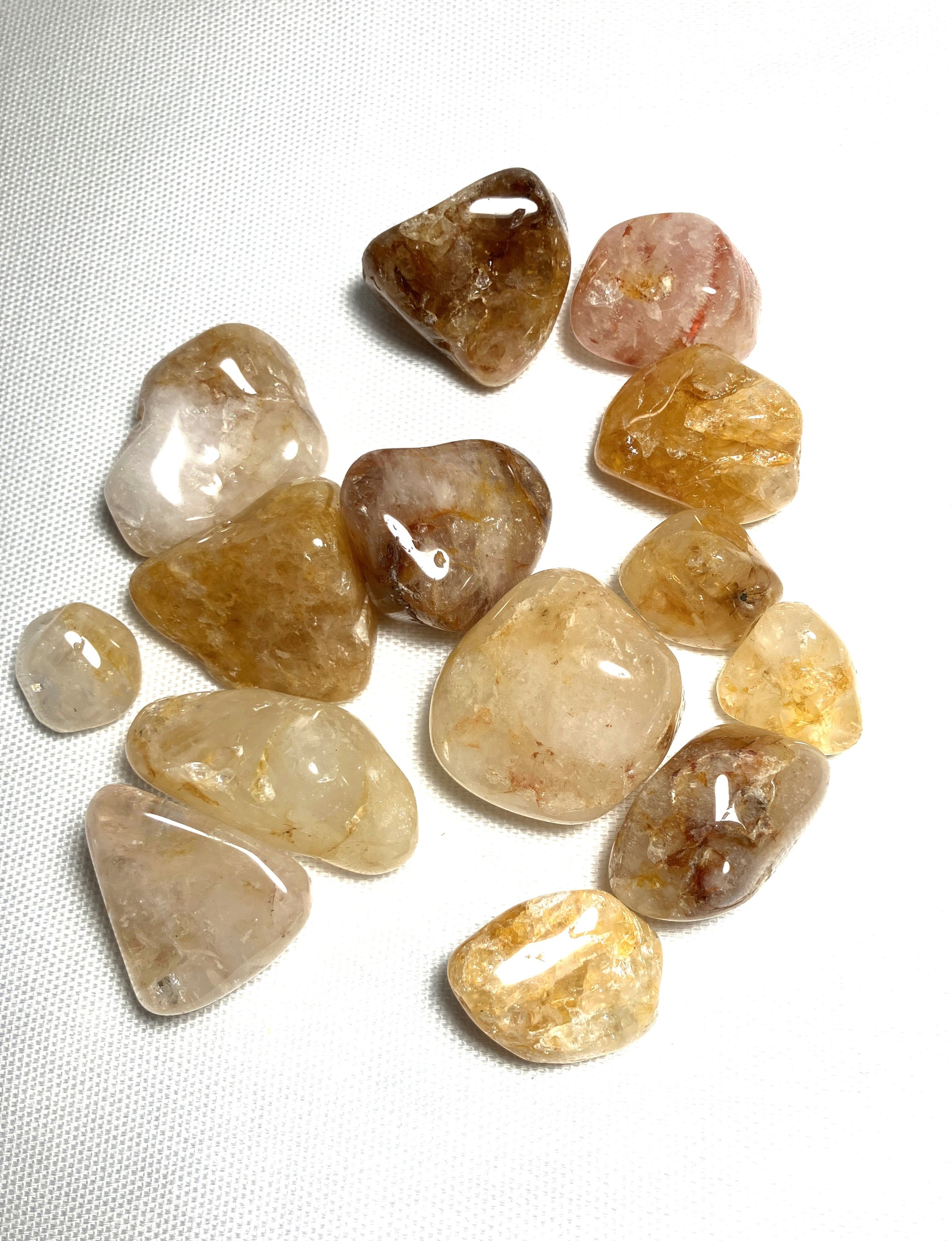 Closeup of Golden Healer Crystals shown on a light background