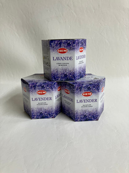Lavender → "HEM Back Flow Incense Cones – Lavender scent, relaxation backflow cones | Moonlit Crystals"
