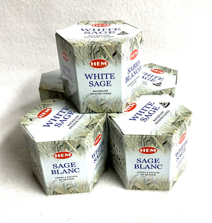 White Sage → "HEM Back Flow Incense Cones – White Sage scent, backflow burner compatible | Moonlit Crystals"