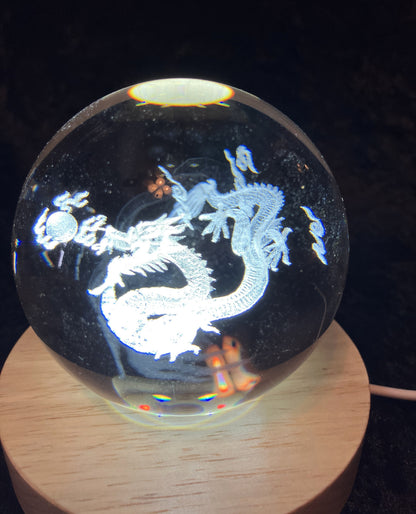Dragon Crystal Ball with LED Light — Laser Engraved