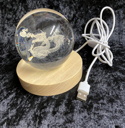 Dragon Crystal Ball with LED Light — Laser Engraved