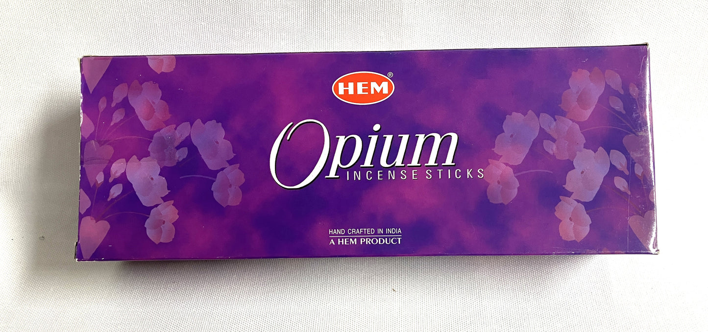 Box of HEM Opium incense sticks on a white background
